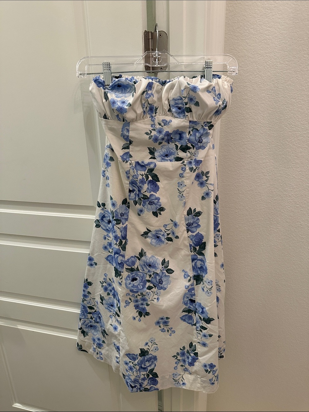 wild fable White Strapless Dress with Blue Floral Print